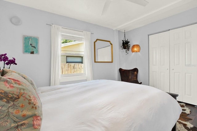 3230 4th Ave S, Saint Petersburg, FL 33712 - bedroom featuring a closet, ceiling fan, and wood finished floors