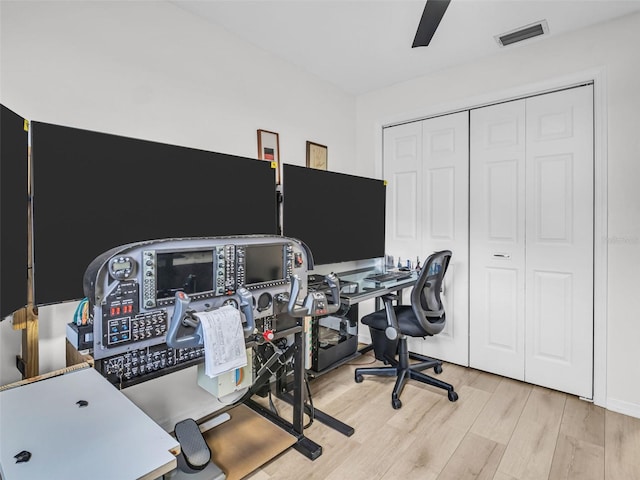 1102 Goshen Rd, Tarpon Springs, FL 34689 - office area featuring wood finished floors and ceiling fan