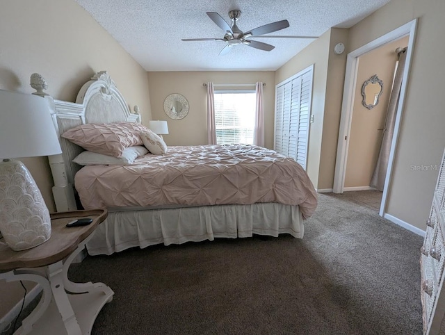 8765 Bardmoor Blvd Unit 108, Seminole, FL 33777 - carpeted bedroom with a textured ceiling, a ceiling fan, and baseboards