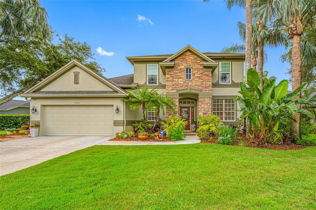 3000 Naughton Way, Tarpon Springs, FL 34688 - traditional home featuring stucco siding, stone siding, an attached garage, and driveway