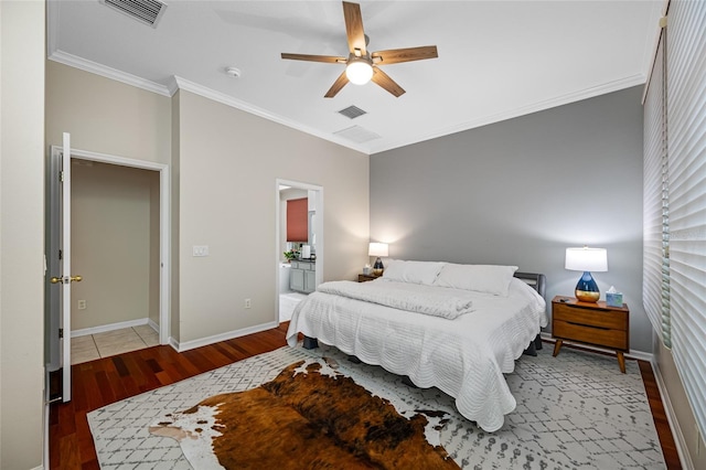 3000 Naughton Way, Tarpon Springs, FL 34688 - bedroom with ornamental molding, wood finished floors, baseboards, a ceiling fan, and connected bathroom