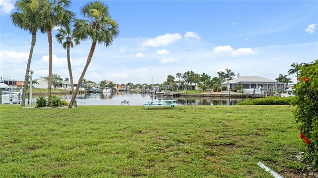 1028 Apollo Beach Blvd Unit 203, Apollo Beach, FL 33572 - dock with a water view, a lawn, and a residential view