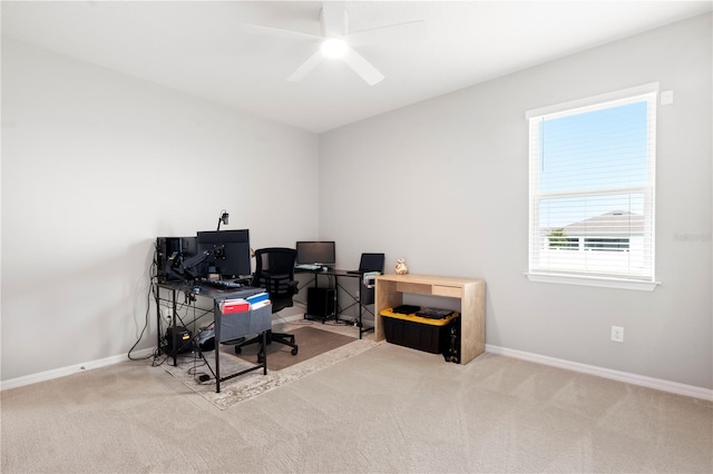 11719 Tetrafin Dr, Riverview, FL 33579 - office area featuring carpet, ceiling fan, and baseboards