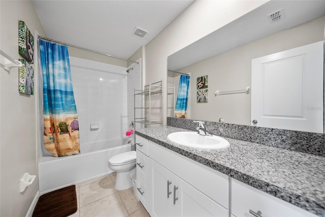 4403 Eternal Prince, Sun City Center, FL 33573 - full bathroom featuring vanity, toilet, shower / bathtub combination with curtain, and tile patterned floors