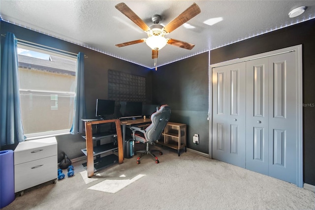 4403 Eternal Prince, Sun City Center, FL 33573 - office space with carpet floors, a ceiling fan, a textured ceiling, and baseboards