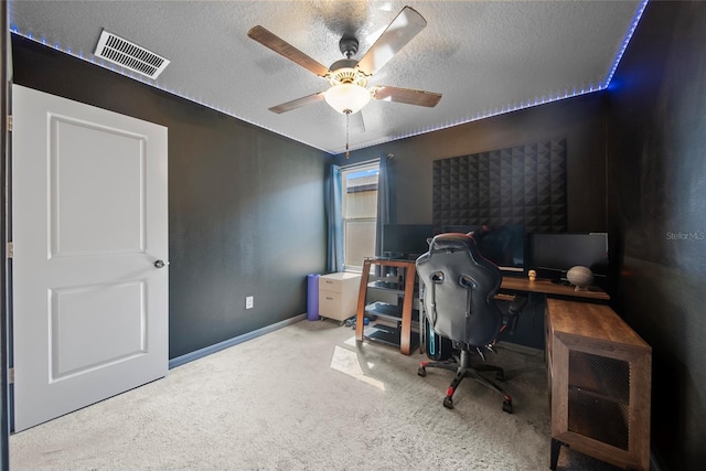 4403 Eternal Prince, Sun City Center, FL 33573 - office featuring carpet floors, a textured ceiling, ceiling fan, and baseboards
