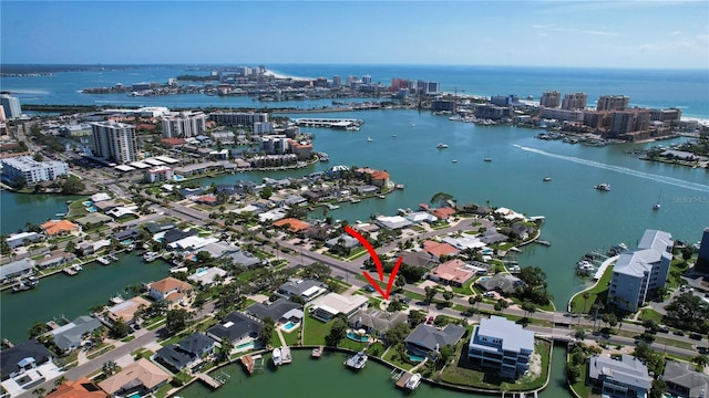 511 Island Way, Clearwater Beach, FL 33767 - aerial view of property's location with nearby urban area and a nearby body of water