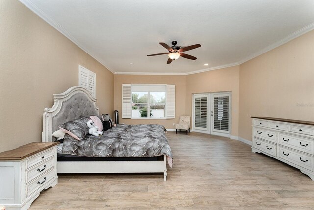 629 Orange Valley Ln, Lakeland, FL 33813 - bedroom featuring access to outside, light wood finished floors, crown molding, french doors, and recessed lighting