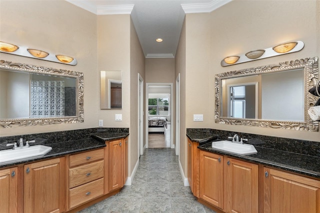 629 Orange Valley Ln, Lakeland, FL 33813 - full bathroom featuring crown molding, vanity, baseboards, and tile patterned flooring