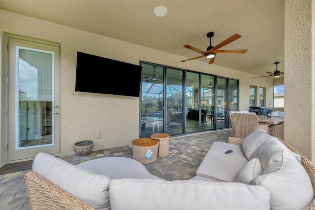 9136 Warm Springs Cir, Parrish, FL 34219 - view of patio / terrace with an outdoor living space and a ceiling fan