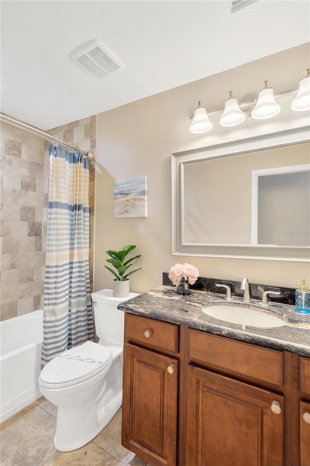 704 Childers Loop, Brandon, FL 33511 - bathroom with toilet, vanity, shower / bathtub combination with curtain, and tile patterned floors