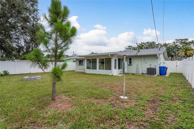 2020 Douglas Ave, Dunedin, FL 34698 - rear view of house with cooling unit, a sunroom, a gate, and stucco siding