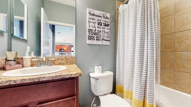 8111 Brickleton Woods Ave, Gibsonton, FL 33534 - full bathroom with vanity, toilet, and shower / tub combo with curtain