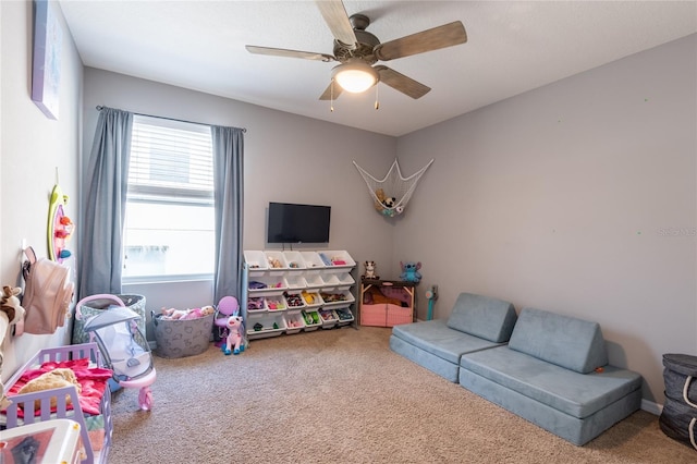 12208 Mcmullen Loop, Riverview, FL 33569 - recreation room featuring carpet flooring and ceiling fan