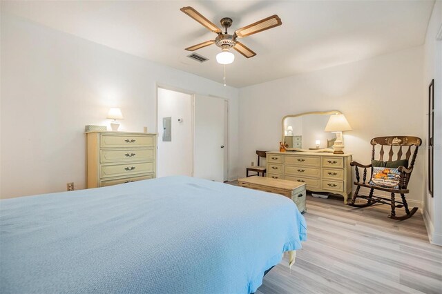 4748 Azalea Dr Unit 204, New Port Richey, FL 34652 - bedroom featuring light wood-style flooring, electric panel, and ceiling fan