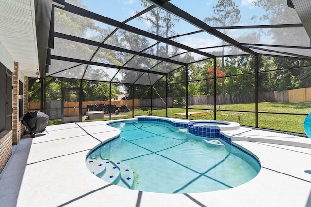 722 Swaying Palm Dr, Apopka, FL 32712 - view of pool with a grill, a patio, a fenced backyard, and a pool with connected hot tub