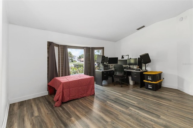 722 Swaying Palm Dr, Apopka, FL 32712 - home office with lofted ceiling and wood finished floors