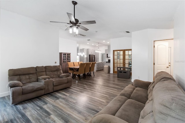 722 Swaying Palm Dr, Apopka, FL 32712 - living room with a chandelier, dark wood-style floors, ceiling fan, and recessed lighting