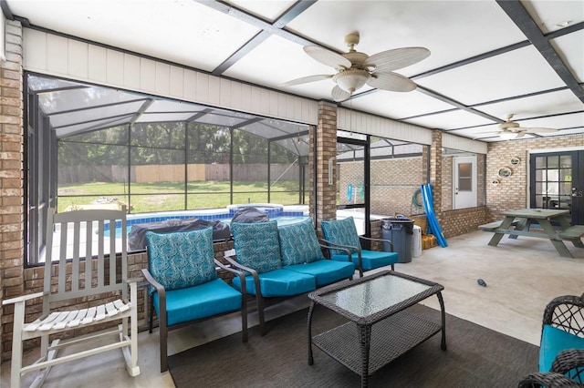 722 Swaying Palm Dr, Apopka, FL 32712 - view of patio / terrace featuring ceiling fan, an outdoor pool, outdoor lounge area, and glass enclosure