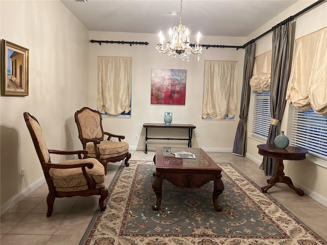12064 Navale Ln, Orlando, FL 32827 - living area with a chandelier, tile patterned flooring, and baseboards