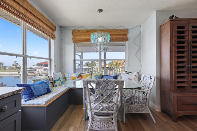 4137 Des Prez Ct, Hernando Beach, FL 34607 - dining space with wood finished floors, breakfast area, baseboards, and a water view