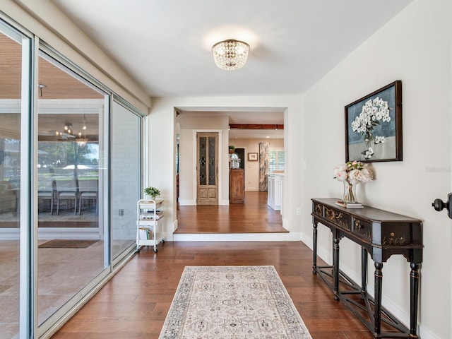 3724 Fawn Grove Ct, Land O Lakes, FL 34639 - entryway featuring a chandelier, dark wood-style flooring, and baseboards