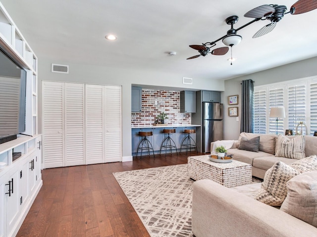 3724 Fawn Grove Ct, Land O Lakes, FL 34639 - living area with ceiling fan, dark wood-type flooring, and recessed lighting