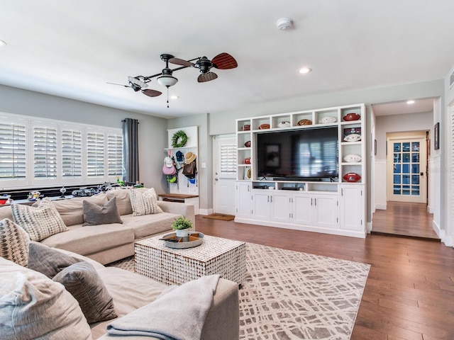 3724 Fawn Grove Ct, Land O Lakes, FL 34639 - living area with ceiling fan, hardwood / wood-style flooring, recessed lighting, and baseboards