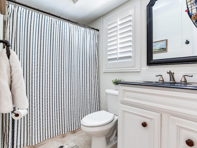 3724 Fawn Grove Ct, Land O Lakes, FL 34639 - bathroom with toilet, vanity, tile patterned flooring, and a shower with shower curtain