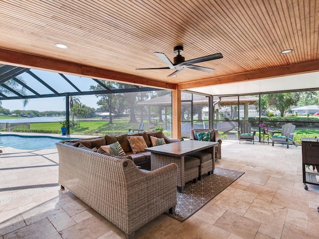3724 Fawn Grove Ct, Land O Lakes, FL 34639 - view of patio / terrace featuring ceiling fan, an outdoor pool, a lanai, and outdoor lounge area