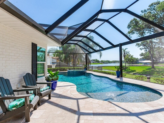 3724 Fawn Grove Ct, Land O Lakes, FL 34639 - view of pool featuring a patio area, a lanai, and a pool with connected hot tub