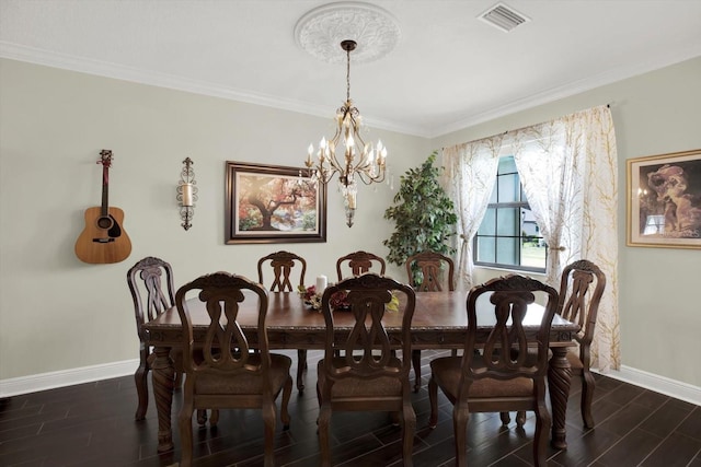 679 Challice Dr, Spring Hill, FL 34609 - dining area with baseboards, wood tiled floors, a chandelier, and ornamental molding