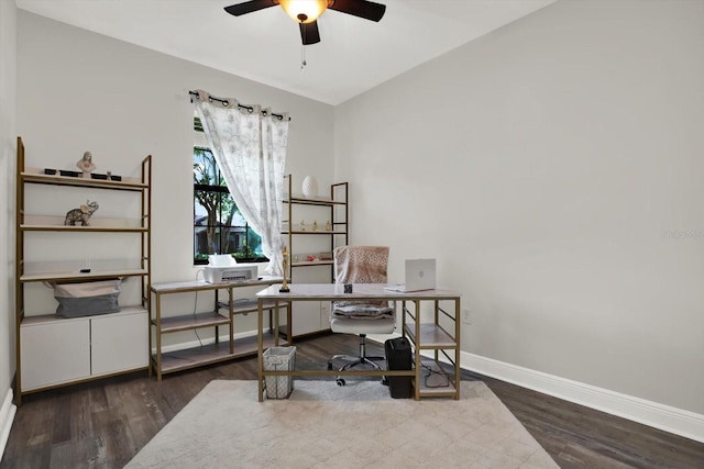 679 Challice Dr, Spring Hill, FL 34609 - home office featuring wood finished floors, baseboards, and a ceiling fan