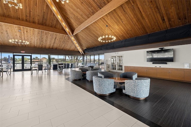 9425 Blind Pass Rd Unit 1008, St Pete Beach, FL 33706 - community lobby featuring high vaulted ceiling and wooden ceiling with exposed beams