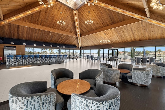 9425 Blind Pass Rd Unit 1008, St Pete Beach, FL 33706 - lobby featuring wood ceiling with exposed beams and high vaulted ceiling