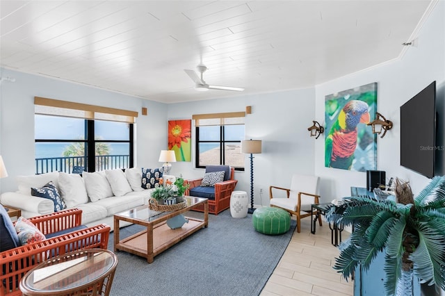 17334 Gulf Blvd Unit 203, North Redington Beach, FL 33708 - living area with ceiling fan and wood finished floors