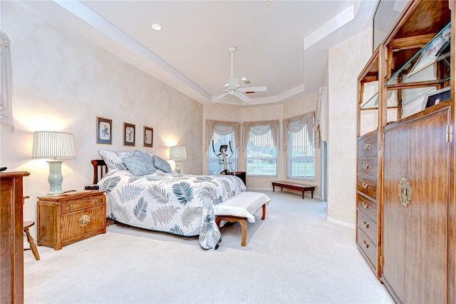 4304 Place Le Manes, Lutz, FL 33558 - bedroom featuring carpet, a tray ceiling, a ceiling fan, and recessed lighting