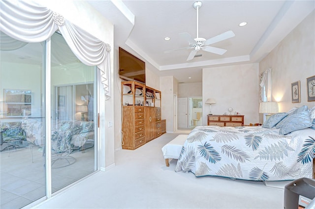 4304 Place Le Manes, Lutz, FL 33558 - bedroom featuring recessed lighting, a raised ceiling, carpet flooring, and ceiling fan