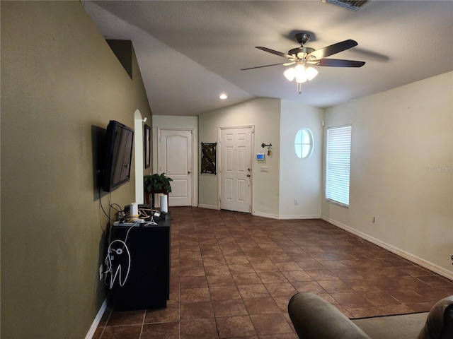 8313 Arabian Dunes Pl, Riverview, FL 33578 - foyer with ceiling fan and vaulted ceiling