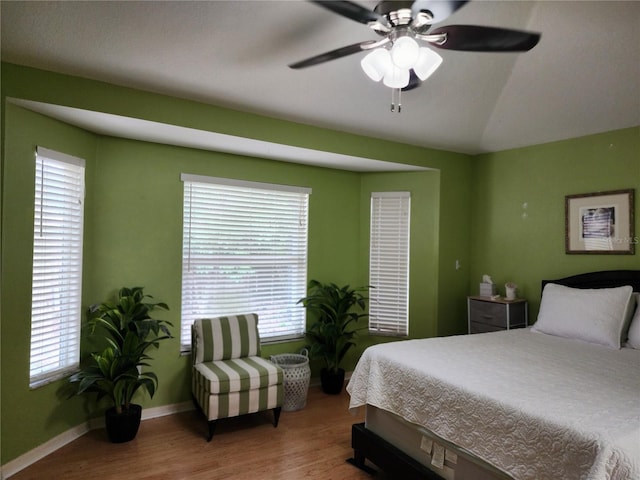 8313 Arabian Dunes Pl, Riverview, FL 33578 - bedroom with wood finished floors, ceiling fan, and vaulted ceiling