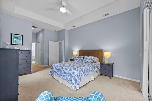 4505 Anaconda Dr, New Port Richey, FL 34655 - carpeted bedroom featuring baseboards, a raised ceiling, and a ceiling fan