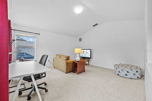 4505 Anaconda Dr, New Port Richey, FL 34655 - office area featuring vaulted ceiling, carpet flooring, and baseboards