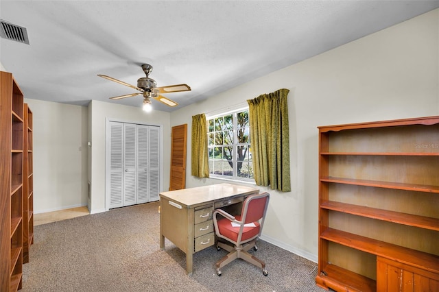321 Belle View Ave, Temple Terrace, FL 33617 - carpeted home office featuring baseboards and ceiling fan