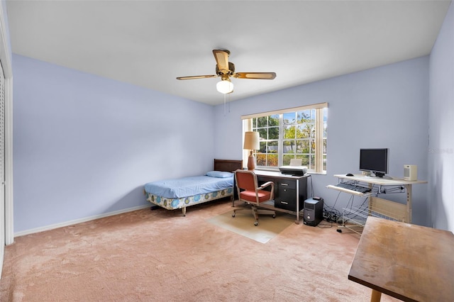 321 Belle View Ave, Temple Terrace, FL 33617 - bedroom with a desk, carpet floors, baseboards, and a ceiling fan