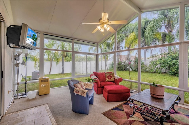 25101 Hyde Park Blvd, Land O Lakes, FL 34639 - sunroom / solarium featuring vaulted ceiling, a ceiling fan, and an outdoor hangout area