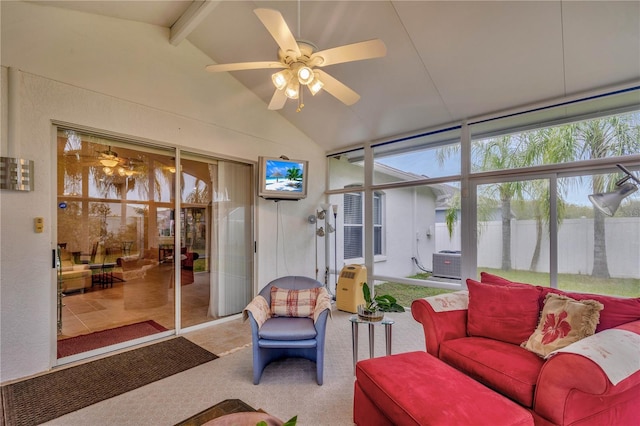 25101 Hyde Park Blvd, Land O Lakes, FL 34639 - sunroom featuring ceiling fan, carpet floors, and outdoor lounge area