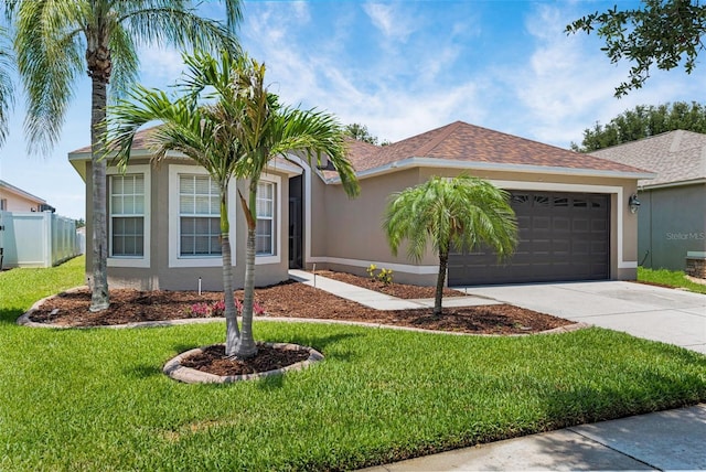 13910 Chalk Hill Pl, Riverview, FL 33579 - ranch-style house featuring an attached garage, concrete driveway, stucco siding, and a shingled roof
