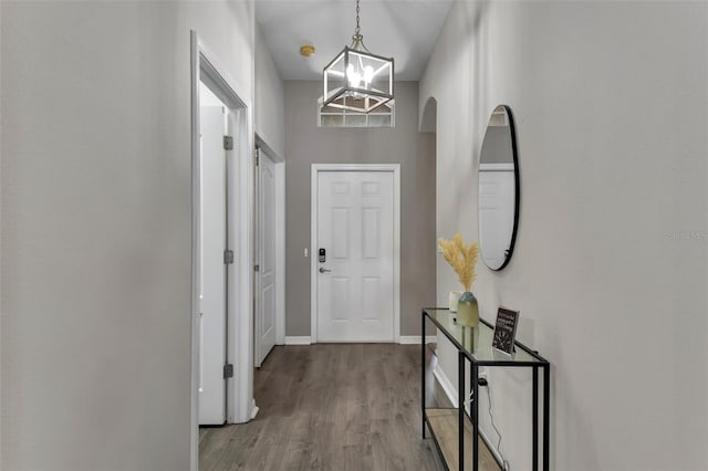 13910 Chalk Hill Pl, Riverview, FL 33579 - entrance foyer with wood finished floors, a chandelier, and baseboards