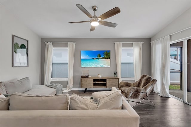 13910 Chalk Hill Pl, Riverview, FL 33579 - living area featuring wood finished floors and a ceiling fan
