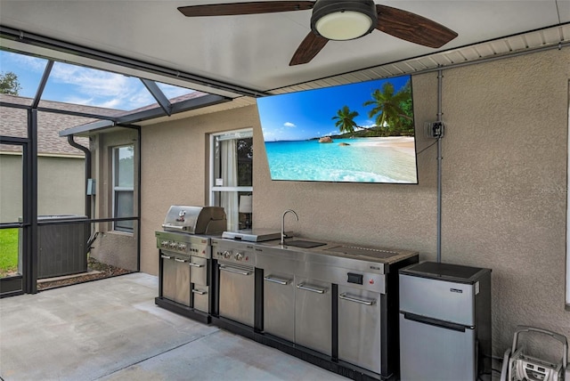 13910 Chalk Hill Pl, Riverview, FL 33579 - view of patio / terrace with ceiling fan, a lanai, cooling unit, and a sink